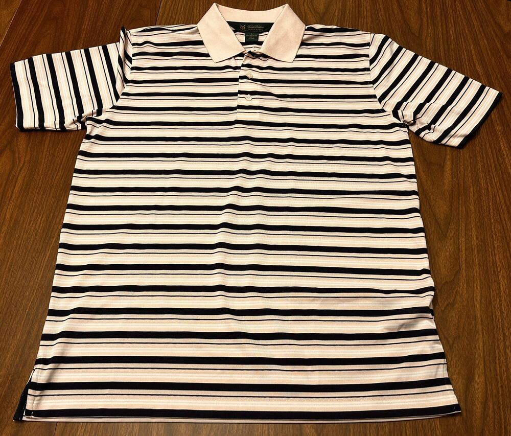 Brooks Brothers Golf Polo Shirt, Pink & Blue Stripes, St Andrews Links - Men’s L